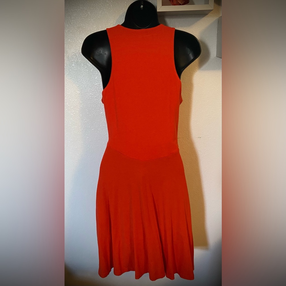 Athleta Santorini Orange/Red Sm. A-Line, stretch to fit, Midi Dress - Picture 3 of 9